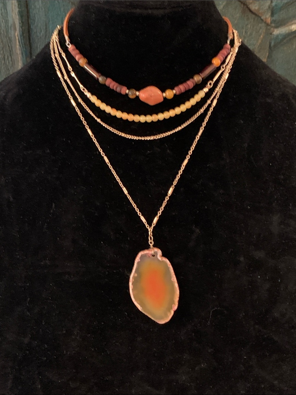 Free People Agate Multi Layer Gold & Leather Necklace